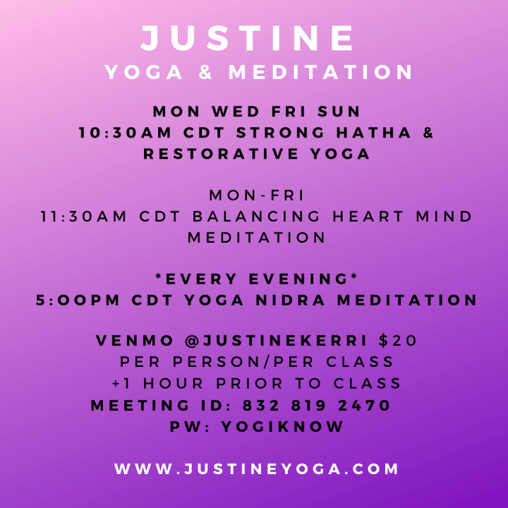 yoga nidra online zoom yoga justine fanarof meditation texas houston restorative hatha