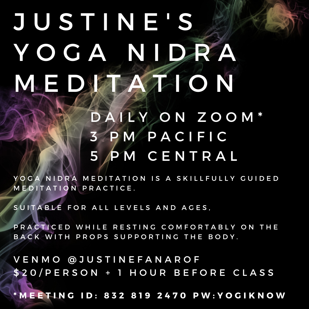 yoga nidra meditation justine fanarof online zoom rest nourishent peace care experience felt somatic turiya